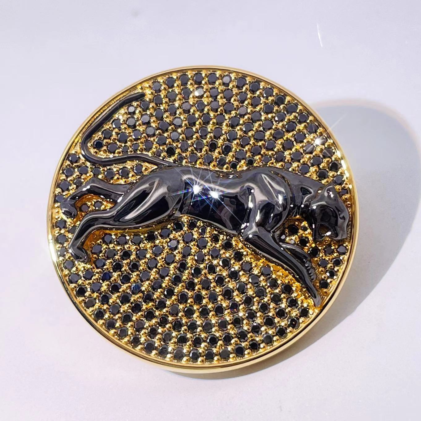 Gold Pin with Black Panther and Black Diamonds