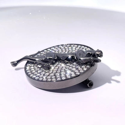 Black Plated Panther Pin with White Diamonds