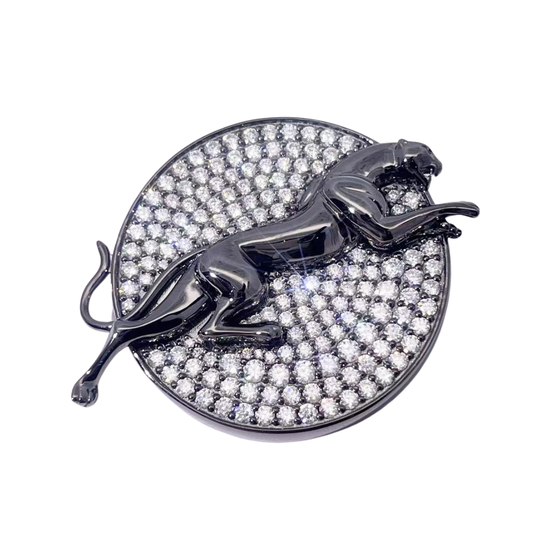 Black Plated Panther Pin with White Diamonds