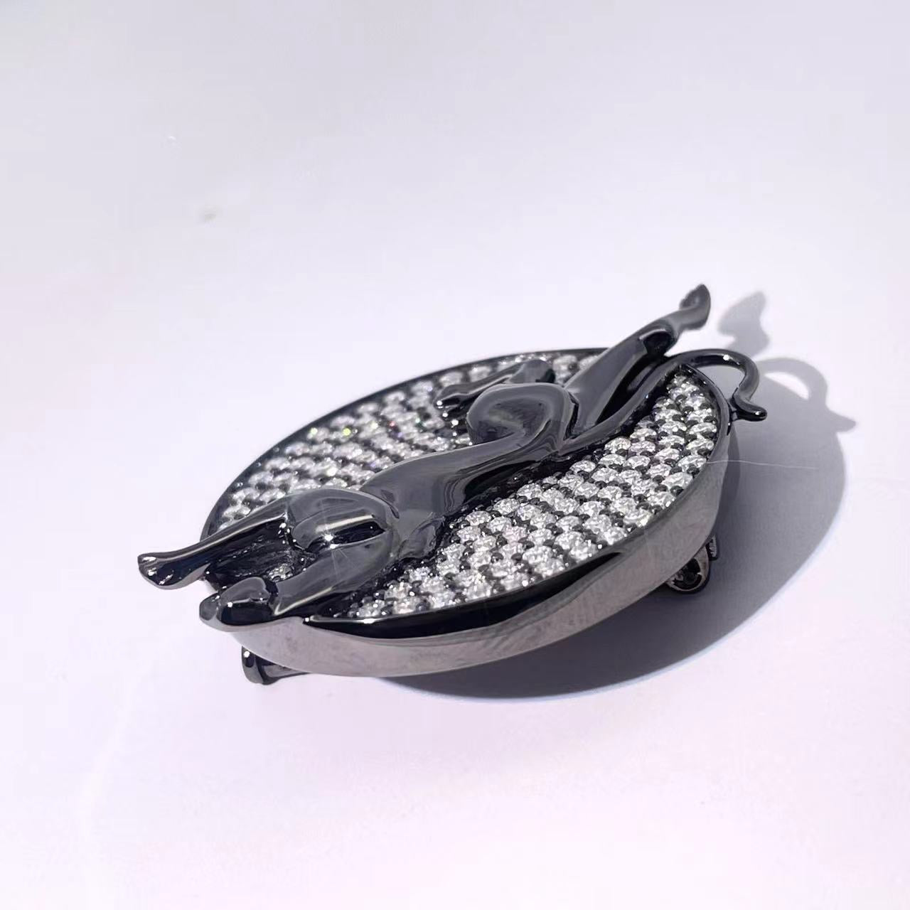 Black Plated Panther Pin with White Diamonds