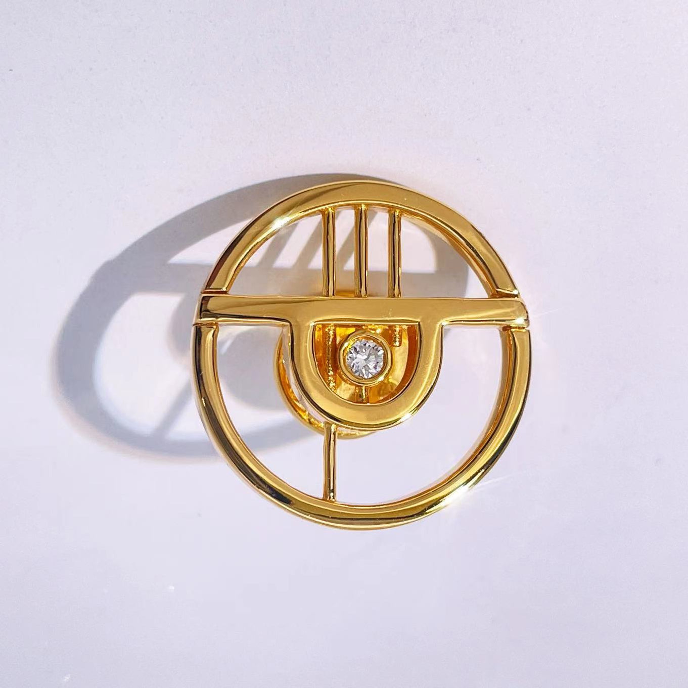 Evil Eye-Inspired Gold Pin with Diamonds