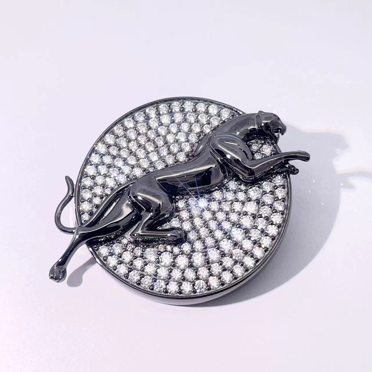 Black Plated Panther Pin with White Diamonds
