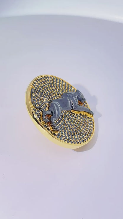 Gold Pin with Black Panther and Black Diamonds