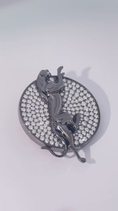 Black Plated Panther Pin with White Diamonds